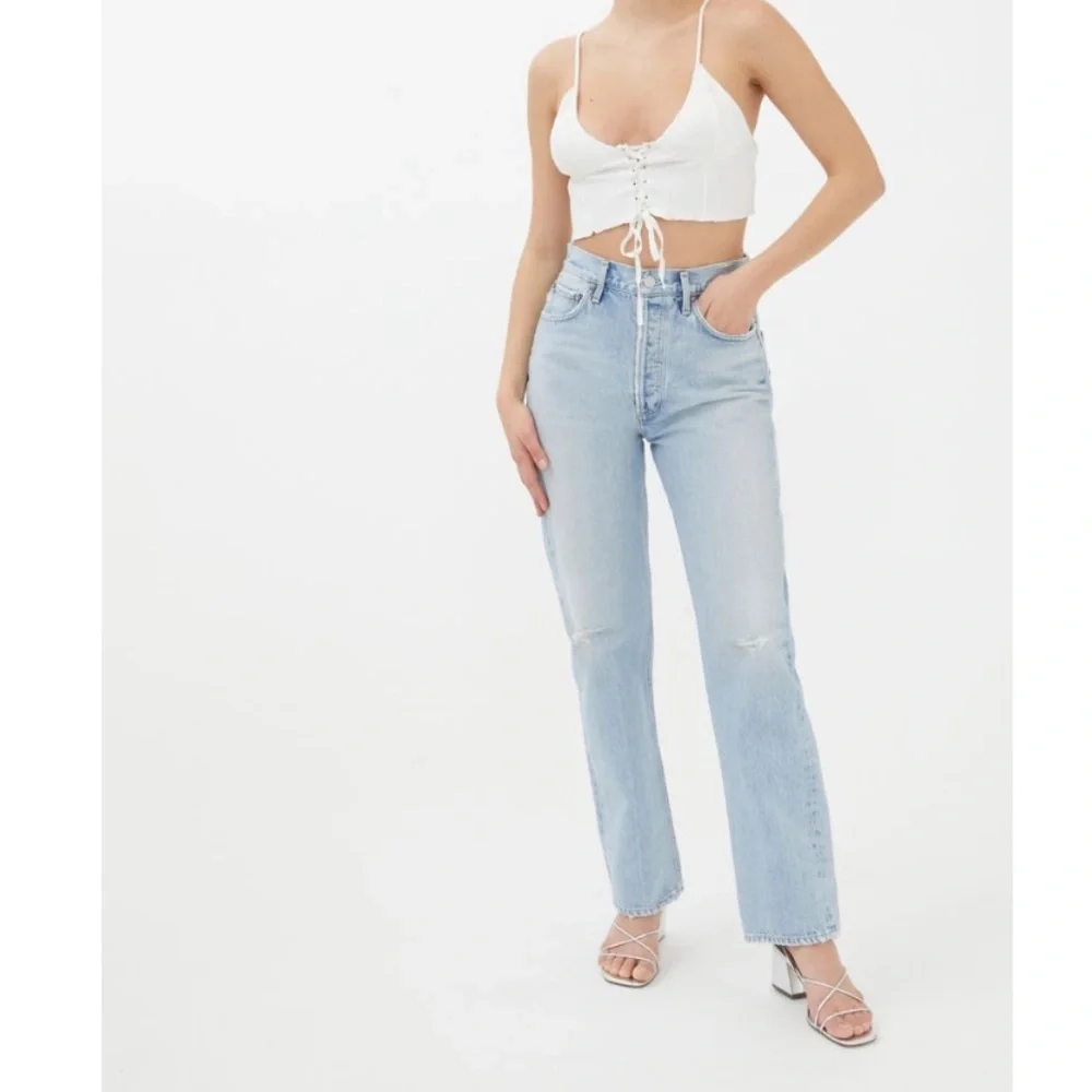 AGOLDE Light Wash High Rise Straight Jeans
